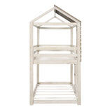 Hearth and Haven Twin over Twin Bunk Bed with Roof, Window, Guardrail and Ladder, Antique White