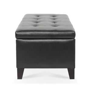 English Elm Storage Ottoman Faux Leather Lift Top Bench with Birch Legs for Bedroom or Living Room W68053161
