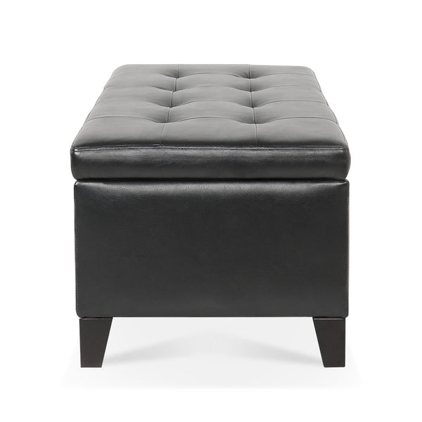 English Elm Storage Ottoman Faux Leather Lift Top Bench with Birch Legs for Bedroom or Living Room W68053161