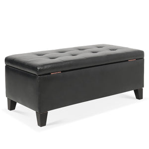 English Elm Storage Ottoman Faux Leather Lift Top Bench with Birch Legs for Bedroom or Living Room W68053161