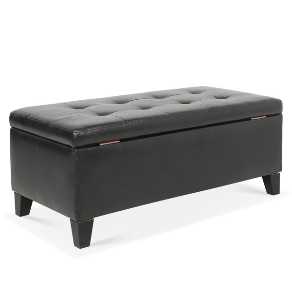 English Elm Storage Ottoman Faux Leather Lift Top Bench with Birch Legs for Bedroom or Living Room W68053161