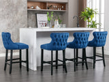 English Elm ,Contemporary Velvet Upholstered Wing-Back Barstools With Button Tufted Decoration and Wooden Legs, and Chrome Nailhead Trim, Leisure Style Bar Chairs,Bar Stools,Set Of 2 (Blue),Sw1824Bl