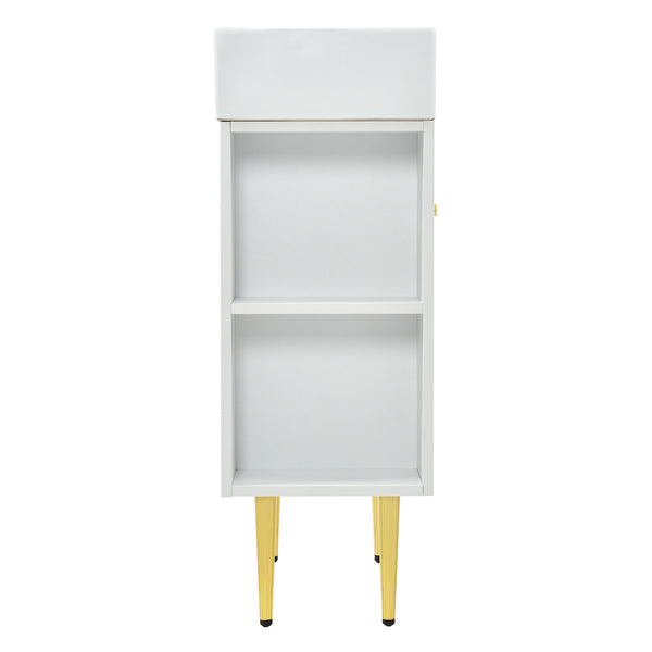 English Elm 21.6" White Bathroom Vanity with Ceramic Sink, Right Side Storage, Gold Legs, Soft-Close, Modern Elegance SV000006AAE