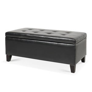 English Elm Storage Ottoman Faux Leather Lift Top Bench with Birch Legs for Bedroom or Living Room W68053161