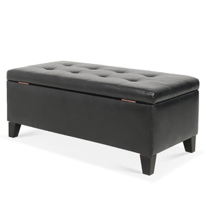 English Elm Storage Ottoman Faux Leather Lift Top Bench with Birch Legs for Bedroom or Living Room W68053161