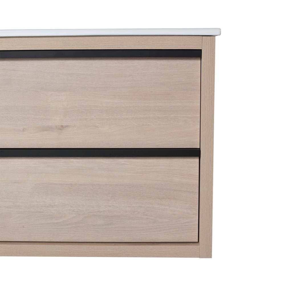 English Elm 24" Modern Bathroom Vanity With 2 Soft-Close Drawers, White Ceramic Basin & Storage Box Solution W999S00071