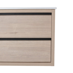 English Elm 24" Modern Bathroom Vanity With 2 Soft-Close Drawers, White Ceramic Basin & Storage Box Solution W999S00071