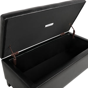 English Elm Storage Ottoman Faux Leather Lift Top Bench with Birch Legs for Bedroom or Living Room W68053161