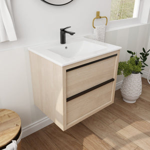 English Elm 24" Modern Bathroom Vanity With 2 Soft-Close Drawers, White Ceramic Basin & Storage Box Solution W999S00071