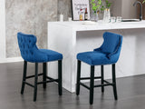 English Elm Contemporary Velvet Upholstered Wing-Back Barstools With Button Tufted Decoration and Wooden Legs, and Chrome Nailhead Trim, Leisure Style Bar Chairs,Bar Stools,Set Of 4 (Blue),Sw1824Blx2 Cartons