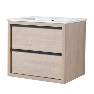 English Elm 24" Modern Bathroom Vanity With 2 Soft-Close Drawers, White Ceramic Basin & Storage Box Solution W999S00071
