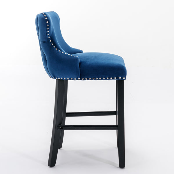 English Elm A&A Velvet Tufted Dining Chair with Nailhead Trim and Stainless Steel Plated Legs for Luxe Seating Blue W114366431