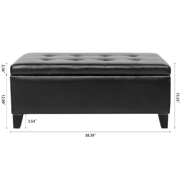 English Elm Storage Ottoman Faux Leather Lift Top Bench with Birch Legs for Bedroom or Living Room W68053161