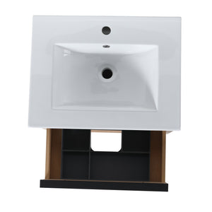 English Elm 24" Modern Bathroom Vanity With 2 Soft-Close Drawers, White Ceramic Basin & Storage Box Solution W999S00071