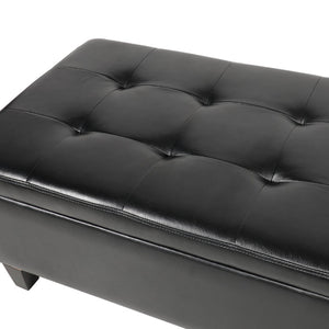English Elm Storage Ottoman Faux Leather Lift Top Bench with Birch Legs for Bedroom or Living Room W68053161