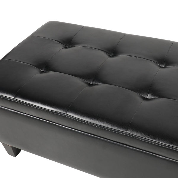 English Elm Storage Ottoman Faux Leather Lift Top Bench with Birch Legs for Bedroom or Living Room W68053161