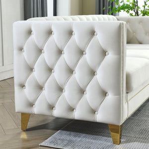 English Elm {contact Us for 3d Modeling} Tufted Velvet Sofa with Nailhead Trim and Sleek Metal Legs W834S00608