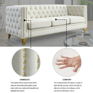 English Elm {contact Us for 3d Modeling} Grey Velvet Chesterfield Sofa Tufted Button Arms Copper Nailhead Beige W834S00568