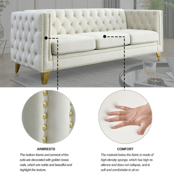 English Elm {contact Us for 3d Modeling} Tufted Velvet Sofa with Nailhead Trim and Sleek Metal Legs W834S00608