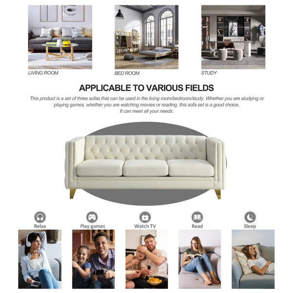 English Elm {contact Us for 3d Modeling} Tufted Velvet Sofa with Nailhead Trim and Sleek Metal Legs W834S00608