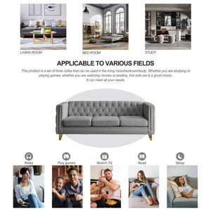 English Elm {contact Us for 3d Modeling} Grey Velvet Chesterfield Sofa Tufted Button Arms Copper Nailhead Gray W834S00570
