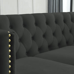 English Elm {contact Us for 3d Modeling} Grey Velvet Chesterfield Sofa Tufted Button Arms Copper Nailhead Black W834S00569