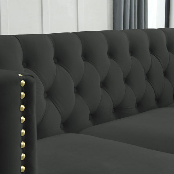 English Elm {contact Us for 3d Modeling} Grey Velvet Chesterfield Sofa Tufted Button Arms Copper Nailhead Black W834S00569