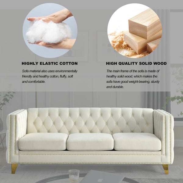 English Elm {contact Us for 3d Modeling} Grey Velvet Chesterfield Sofa Tufted Button Arms Copper Nailhead Beige W834S00568