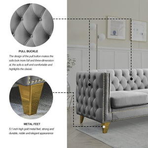 English Elm {contact Us for 3d Modeling} Grey Velvet Chesterfield Sofa Tufted Button Arms Copper Nailhead Gray W834S00570