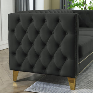 English Elm {contact Us for 3d Modeling} Grey Velvet Chesterfield Sofa Tufted Button Arms Copper Nailhead Black W834S00569
