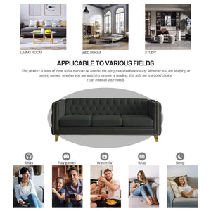 English Elm {contact Us for 3d Modeling} Grey Velvet Chesterfield Sofa Tufted Button Arms Copper Nailhead Black W834S00569