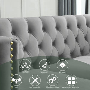 English Elm {contact Us for 3d Modeling} Grey Velvet Chesterfield Sofa Tufted Button Arms Copper Nailhead Gray W834S00570