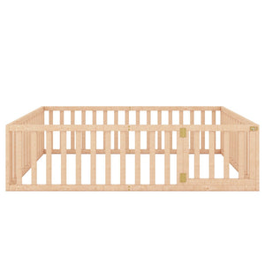 English Elm Queen Floor Bed Frame Pinewood Fence Enclosure with Hinged Door for Kids Room Natural WF299304AAM