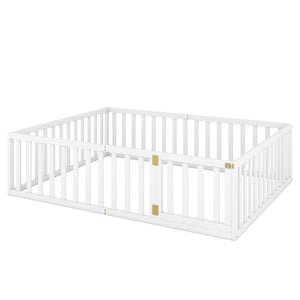 English Elm Queen Floor Bed Frame Pinewood Fence Enclosure with Hinged Door for Kids Room WF299304AAK