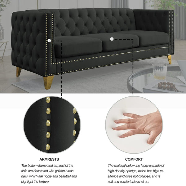 English Elm {Contact} Luxurious Black Velvet Chesterfield Sofa With Button Tufting & Metal Legs For Modern Living Rooms W834S00161-GIGA