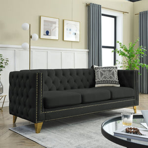 English Elm {contact Us for 3d Modeling} Grey Velvet Chesterfield Sofa Tufted Button Arms Copper Nailhead Black W834S00569
