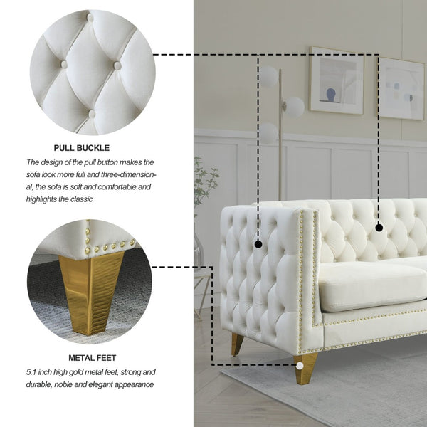 English Elm {contact Us for 3d Modeling} Tufted Velvet Sofa with Nailhead Trim and Sleek Metal Legs W834S00608