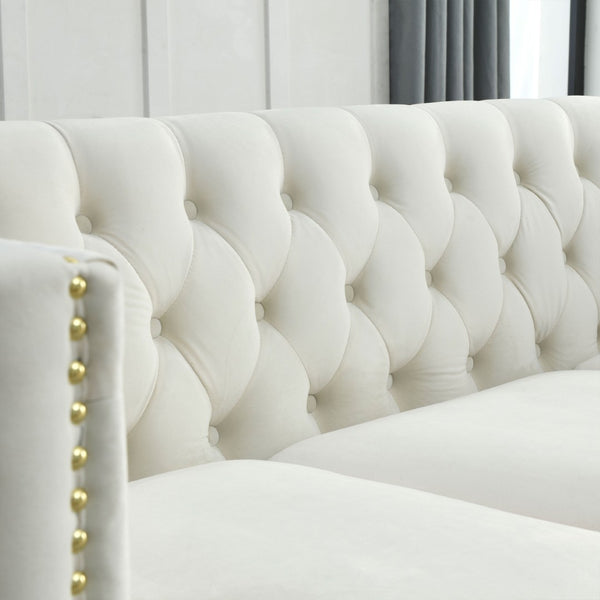 English Elm {contact Us for 3d Modeling} Tufted Velvet Sofa with Nailhead Trim and Sleek Metal Legs W834S00608