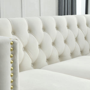 English Elm {contact Us for 3d Modeling} Grey Velvet Chesterfield Sofa Tufted Button Arms Copper Nailhead Beige W834S00568