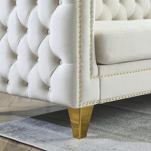 English Elm {contact Us for Tufted Velvet Two Seat Sofa with Nailhead Trim and Polished Metal Legs Beige W834S00573