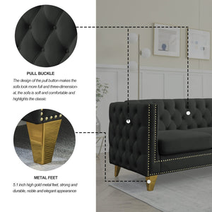 English Elm {contact Us for 3d Modeling} Grey Velvet Chesterfield Sofa Tufted Button Arms Copper Nailhead Black W834S00569