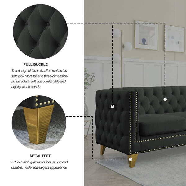 English Elm {contact Us for 3d Modeling} Grey Velvet Chesterfield Sofa Tufted Button Arms Copper Nailhead Black W834S00569