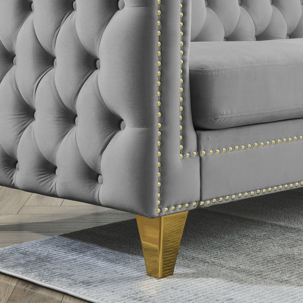 English Elm {contact Us for 3d Modeling} Grey Velvet Chesterfield Sofa Tufted Button Arms Copper Nailhead Gray W834S00570