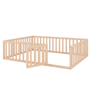 English Elm Queen Floor Bed Frame Pinewood Fence Enclosure with Hinged Door for Kids Room Natural WF299304AAM
