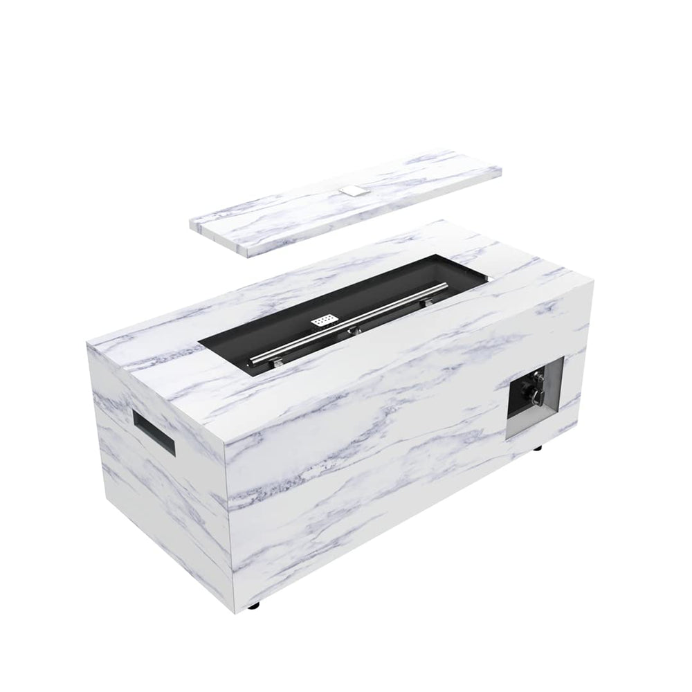 English Elm 42 42" Rectangular Propane Fire Pit Table Grey with Lid Cover Lava Rocks Tank Storage Side Table W94490284