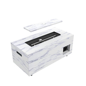 English Elm 42 42" Rectangular Propane Fire Pit Table Grey with Lid Cover Lava Rocks Tank Storage Side Table W94490284