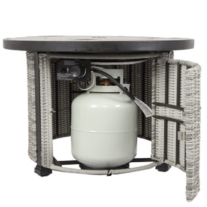 English Elm 36 inch Gas Propane Fire Pit Table 50,000 BTU Round w/ Lid & Lava Rocks Grey Rattan Outdoor Patio W94490283