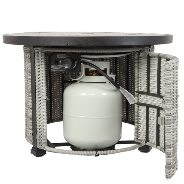 English Elm 36 inch Gas Propane Fire Pit Table 50,000 BTU Round w/ Lid & Lava Rocks Grey Rattan Outdoor Patio W94490283