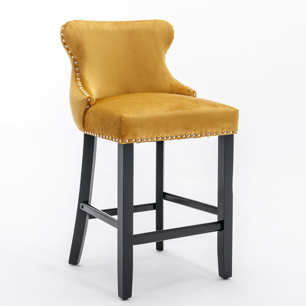 English Elm A&A Velvet Tufted Dining Chair with Nailhead Trim and Stainless Steel Plated Legs for Luxe Seating Gold W114366435