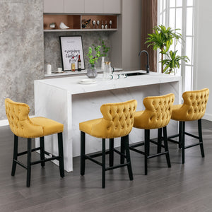 Hearth and Haven Contemporary Velvet Upholstered Wing-Back Barstools with Button Tufted Decoration and Wooden Legs, and Chrome Nailhead Trim, Leisure Style Bar Chairs, Bar Stools, Set Of 4, Sw1824Glx2 Cartons W1143S00002